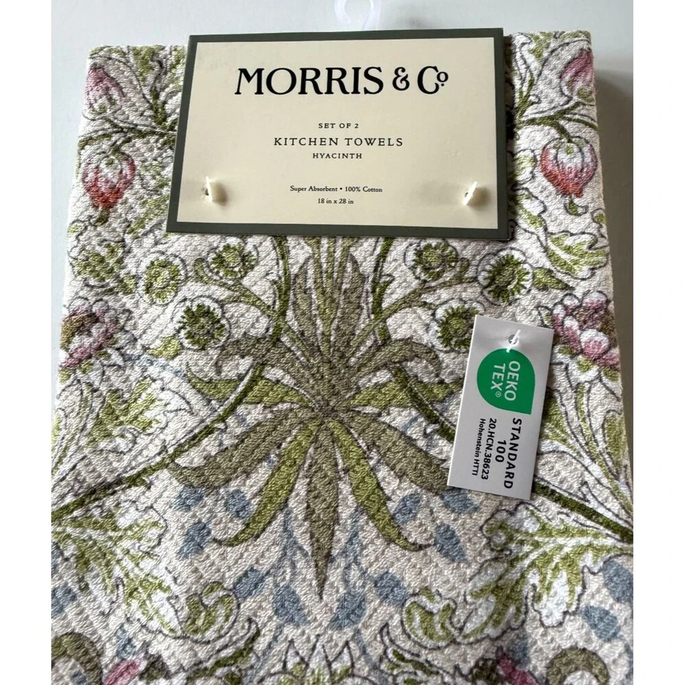 William Morris & Co Hyacinth Kitchen Dish Towels 100% Cotton Set of 2 Holiday